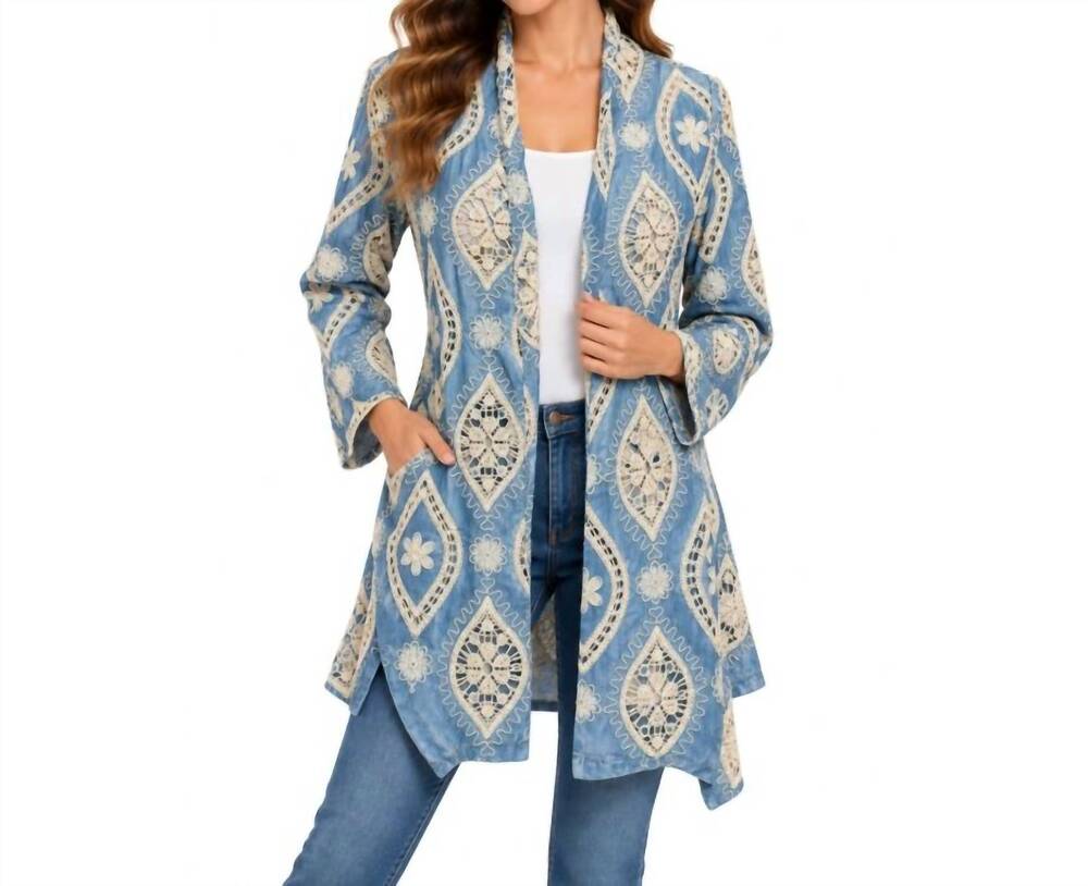 NEW RISING INTERNATIONAL cotton and poly diamond cardigan in light denim